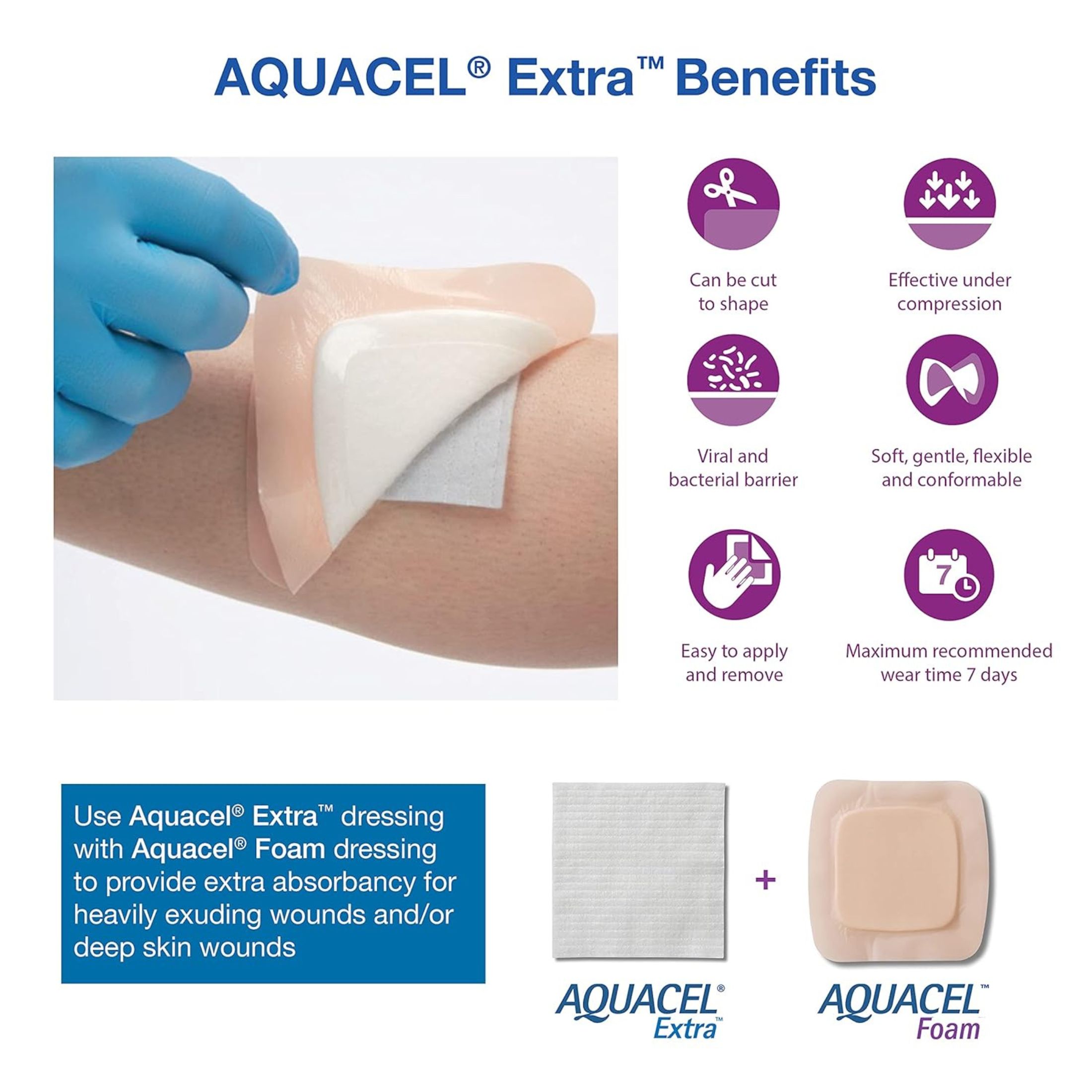 ConvaTec Aquacel Extra Hydrofiber Dressing White 4 X 5" 420674