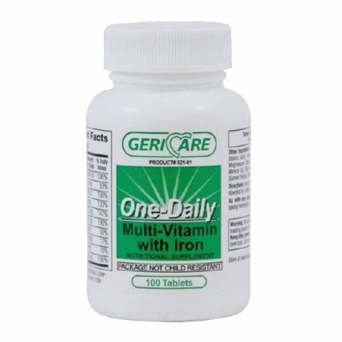 McKesson Geri-Care Multivitamin With Iron Supplement, Unflavored, 100 Tablets Per Bottle, 1 Count, #521-01-GCP