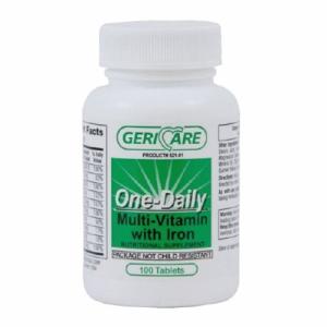 McKesson Geri-Care Multivitamin With Iron Supplement, Unflavored, 100 Tablets Per Bottle, 1 Count, #521-01-GCP