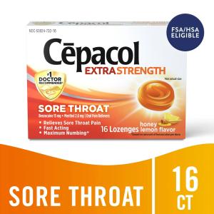 Cepacol Extra Strength Sore Throat Relief Lozenges, 16 Count, Honey Lemon Flavor
