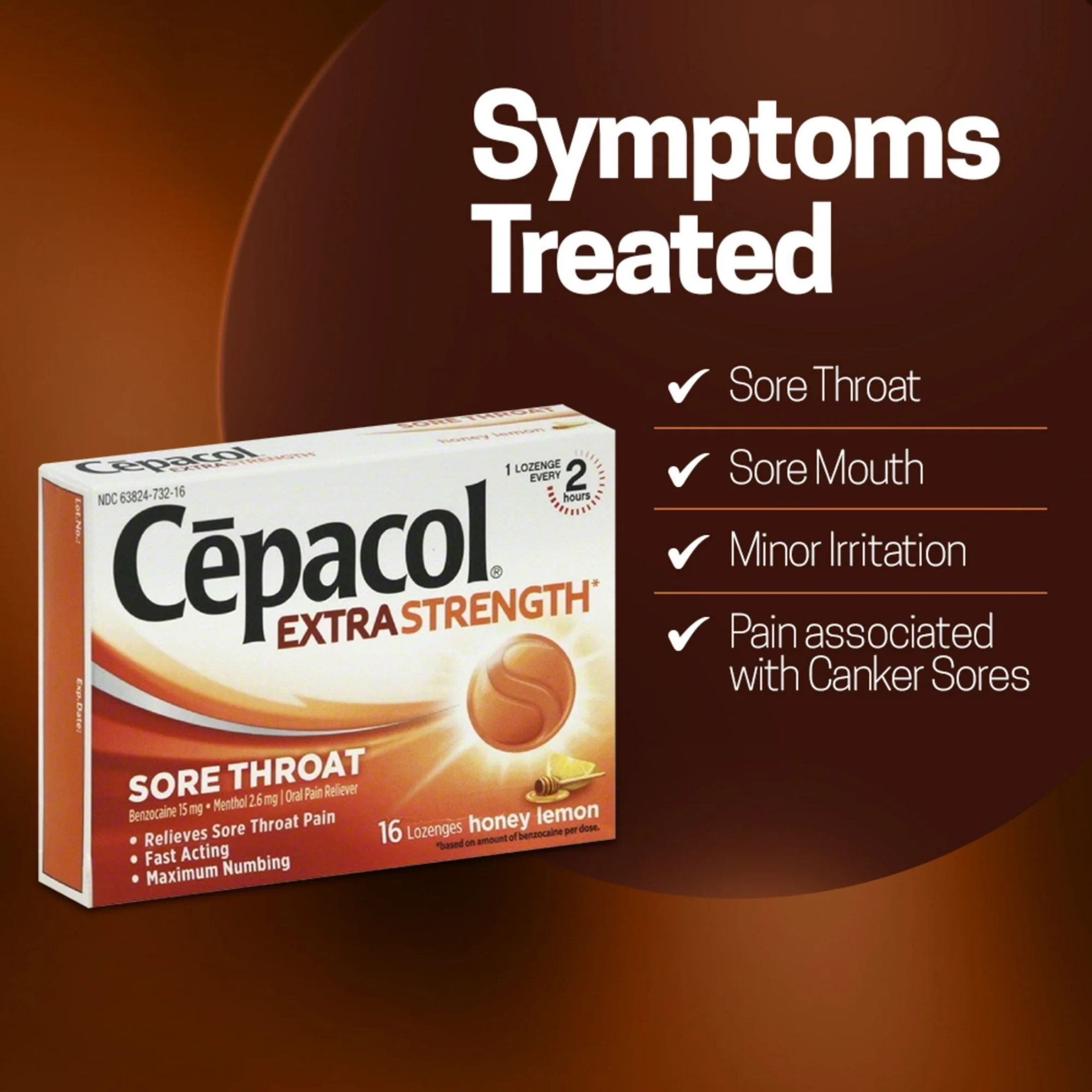 Cepacol Extra Strength Sore Throat Relief Lozenges, 16 Count, Honey Lemon Flavor