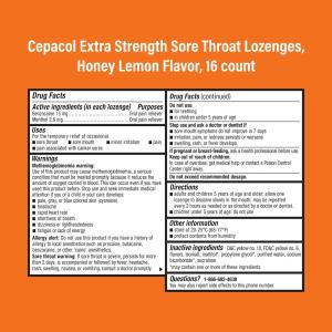 Cepacol Extra Strength Sore Throat Relief Lozenges, 16 Count, Honey Lemon Flavor