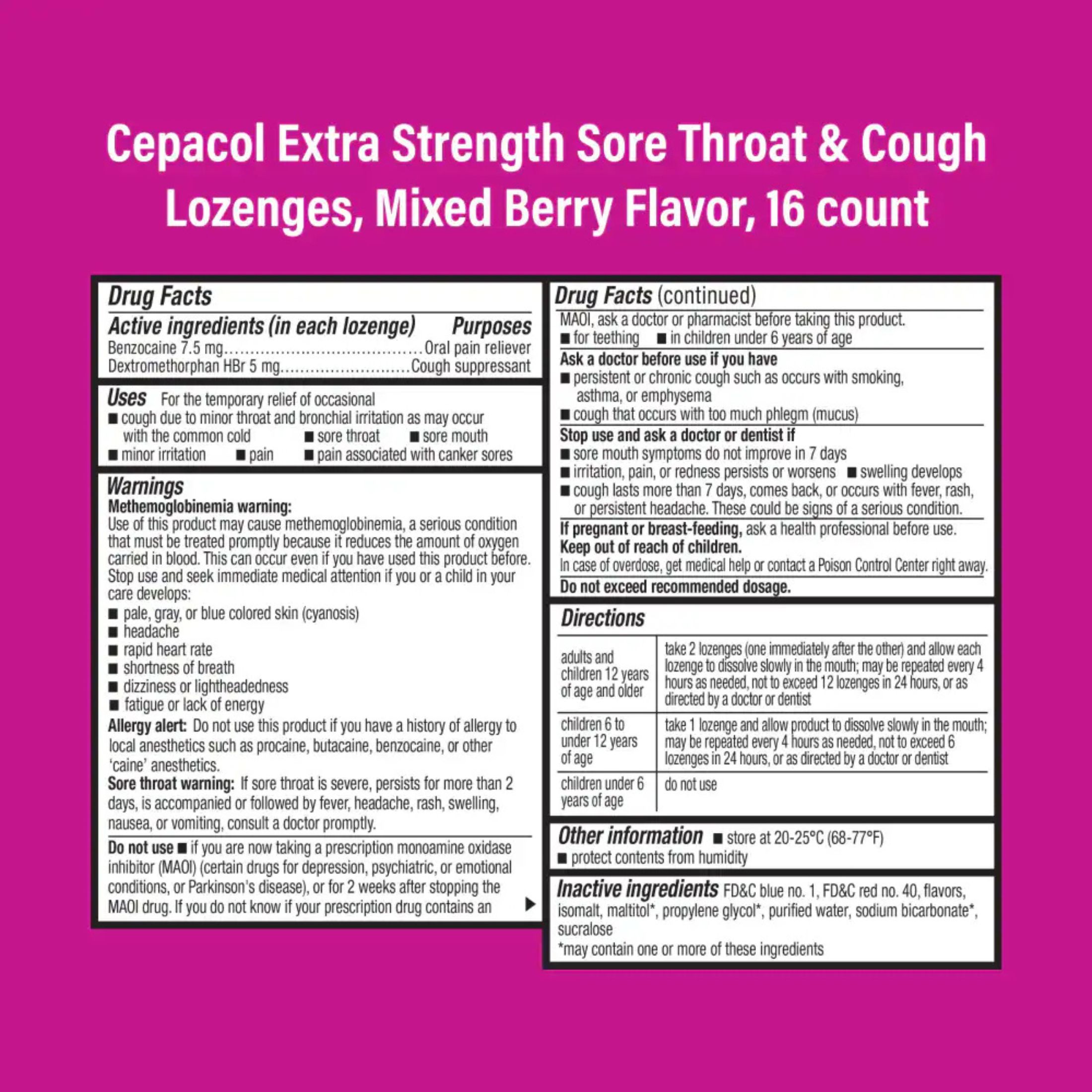 Cepacol Maximum Strength Throat And Cough Drop Lozenges, Mixed Berry