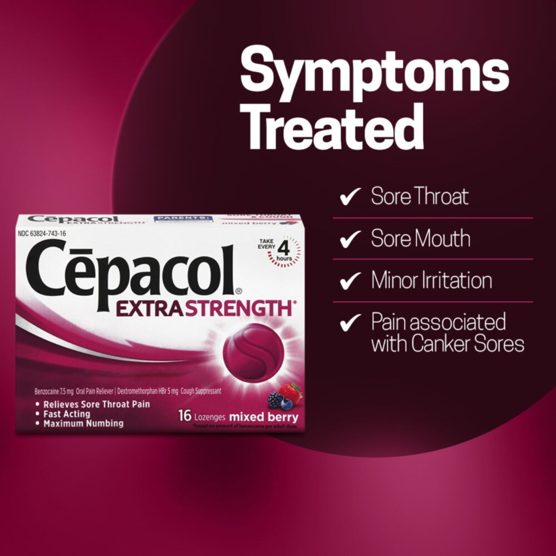 Cepacol Maximum Strength Throat And Cough Drop Lozenges, Mixed Berry