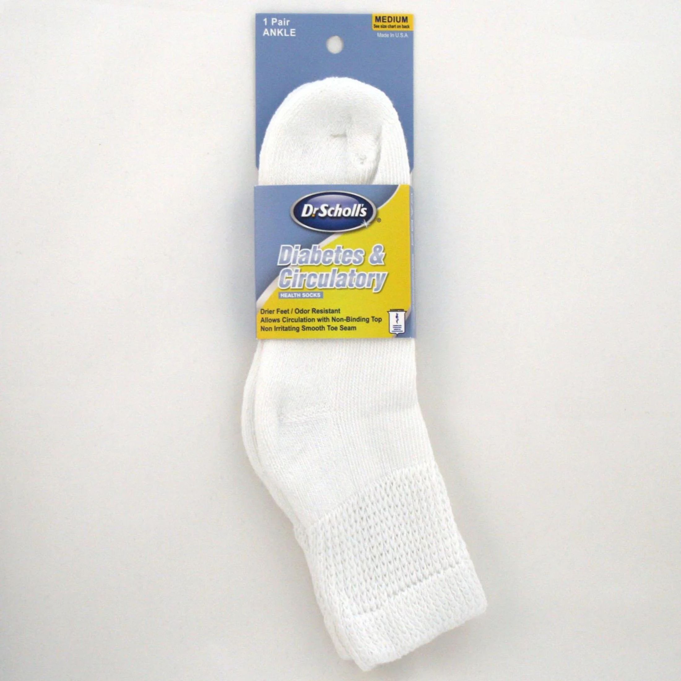 Dr. Scholl's Diabetes & Circulatory Health Ankle Socks White Large 1pr