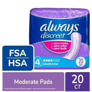 Always Discreet Adult Incontinence Pads For Women Moderate Absorbency Regular Length
