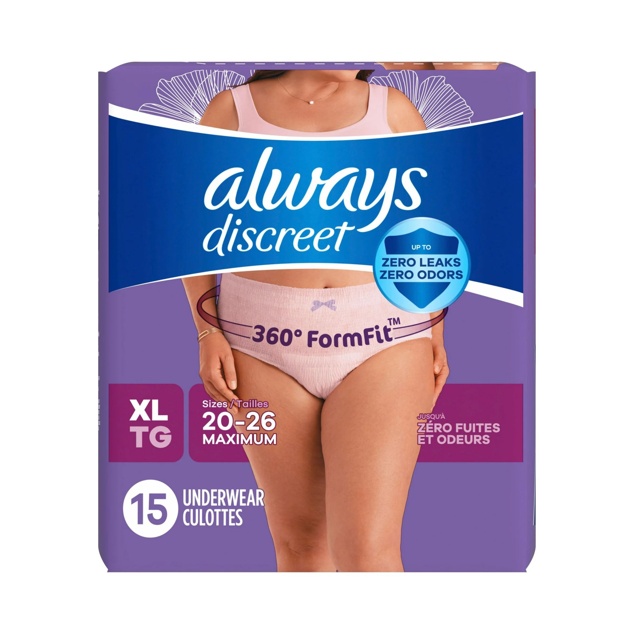 Always Discreet Adult Incontinence Underwear For Women Maximum Absorbency, XL Sizes 20 To 26