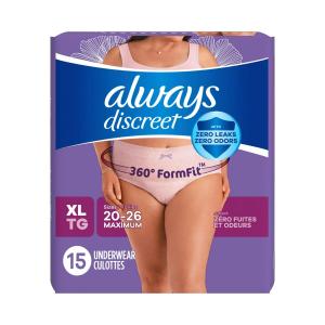 Always Discreet Adult Incontinence Underwear For Women Maximum Absorbency, XL Sizes 20 To 26