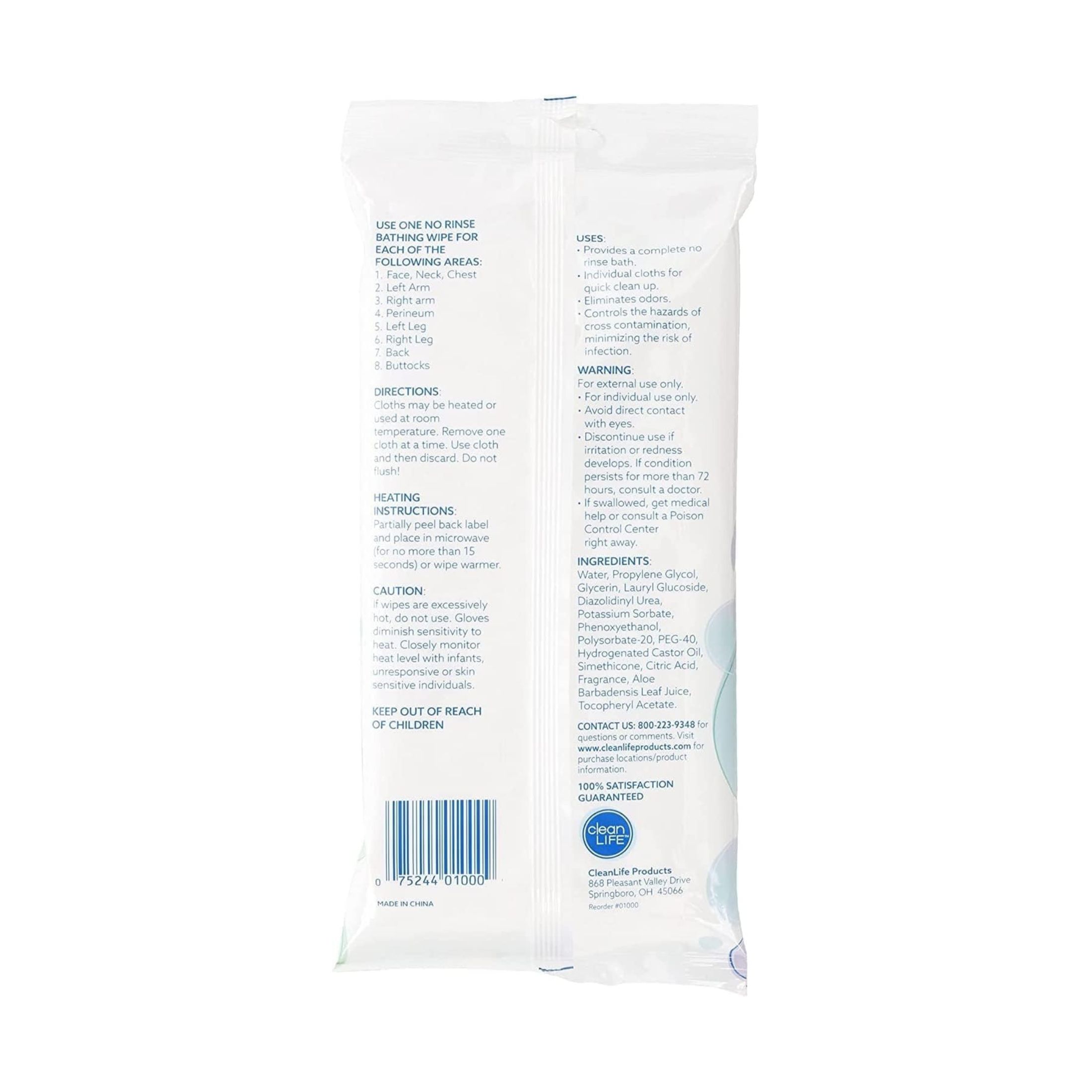 No Rinse Cleansing & Deodorizing Bathing Wipes