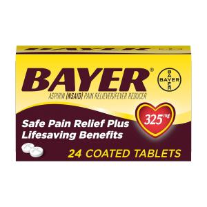 Bayer Genuine Aspirin, 325mg Coated Tablets, Pain Reliever With Lifesaving Benefits