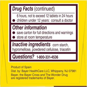 Bayer Genuine Aspirin, 325mg Coated Tablets, Pain Reliever With Lifesaving Benefits