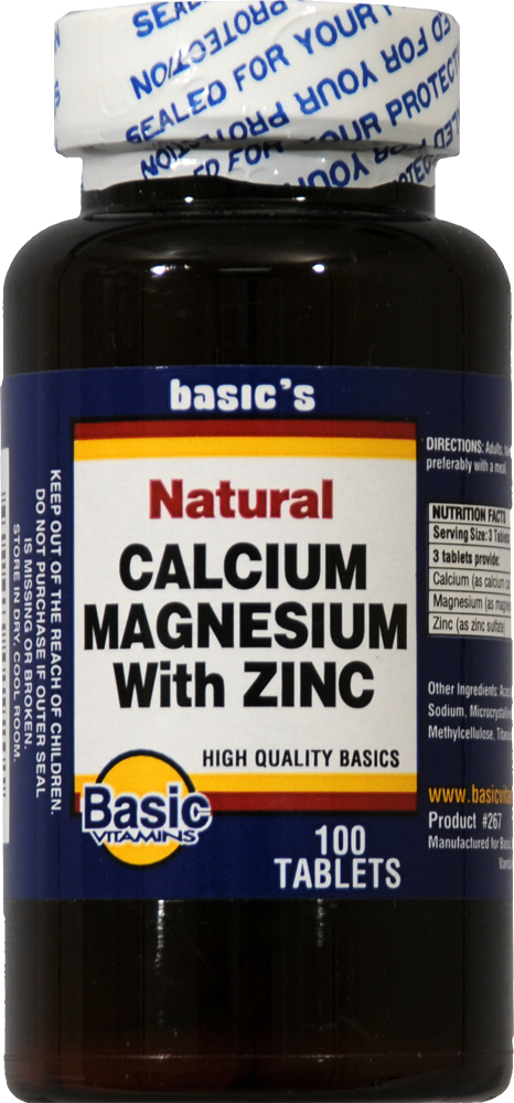 Basic Vitamins Natural Calcium Magnesium With Zinc - 100 Tabs