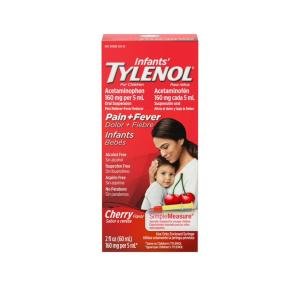 Tylenol Infants' Oral Suspension Liquid Medicine With Acetaminophen, Baby Fever Reducer & Pain Reliever For Minor Aches & Pains, Sore Throat, Headache & Toothache, Cherry Flavor, 2 Fl. Oz