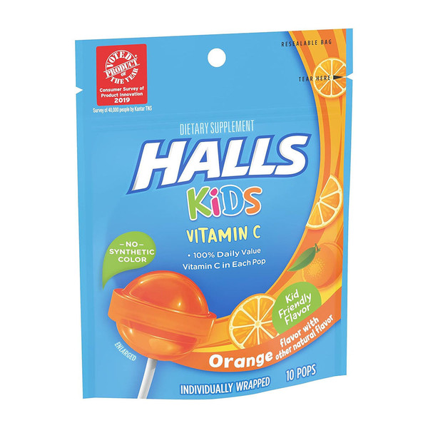 Halls Kids Vitamin C Pops, Orange Flavor