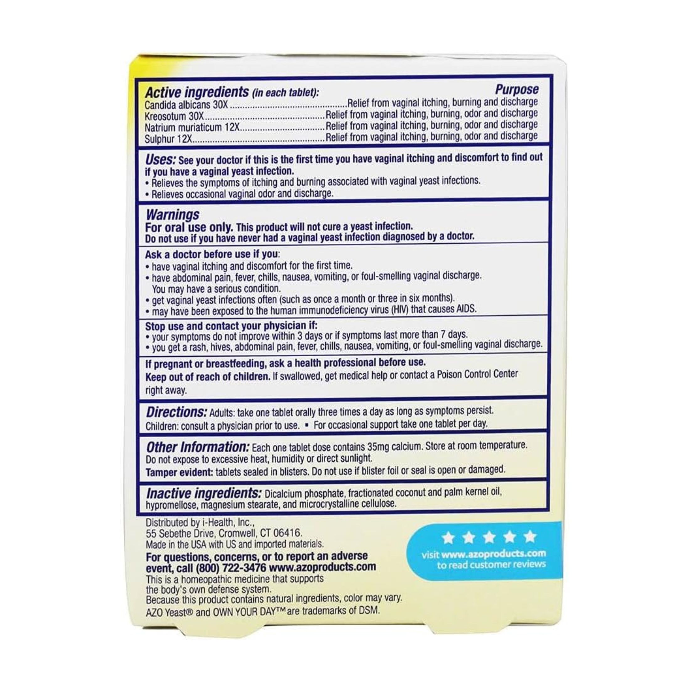 Azo Multi Symptom Formula Yeast Plus Dual Relief Tablets