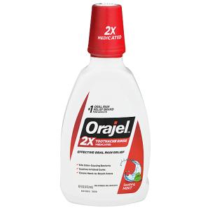 Orajel Toothache Rinse, 2X Medicated, Soothing Mint 16 Fl Oz