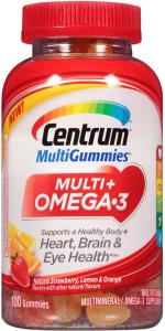 Centrum MultiGummies Omega 3 Gummy Multivitamin For Adults, Multivitamin/Multimineral Supplement, Strawberry/Lemon/Orange Flavors