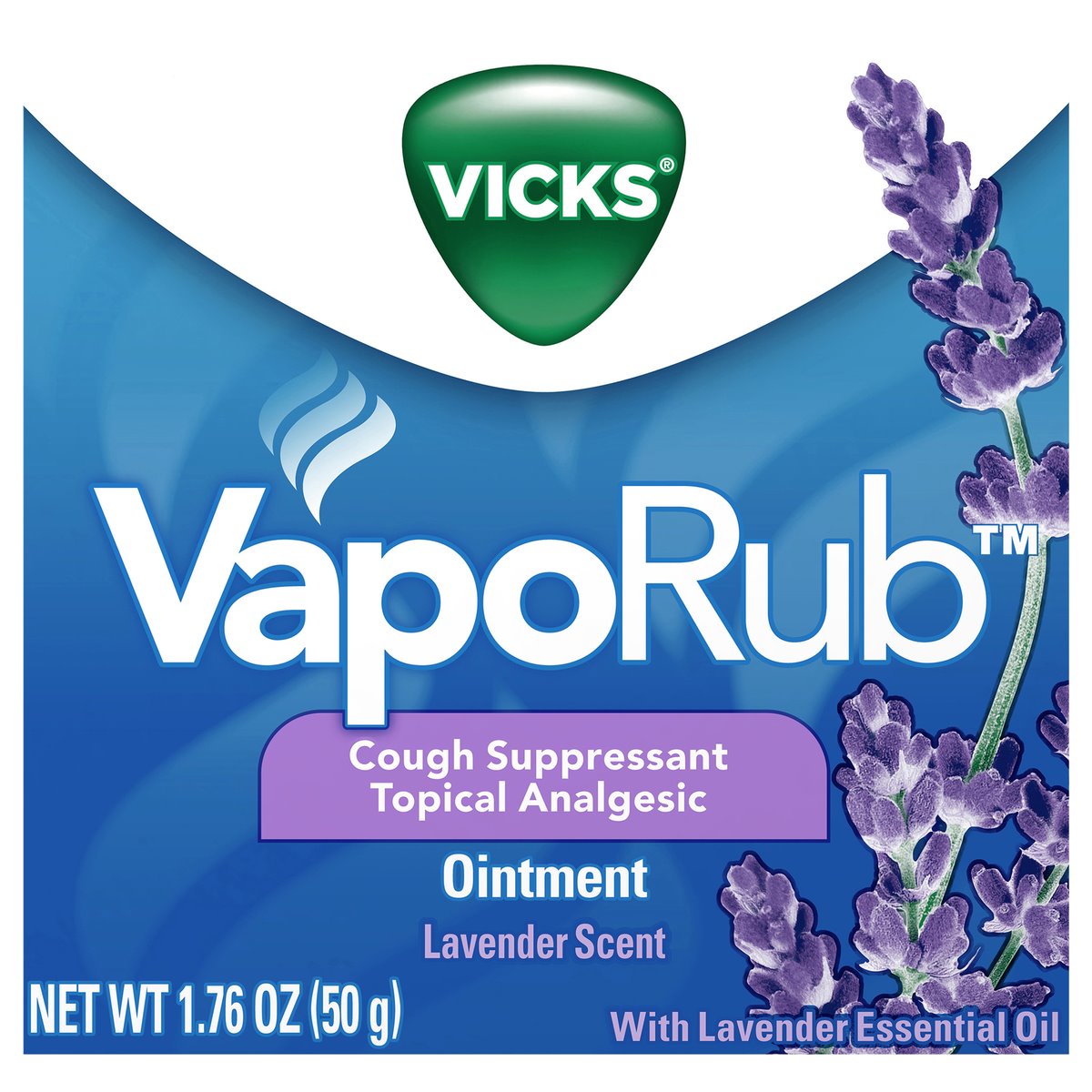 Vicks Vaporub, Lavender Scent, Cough Suppressant, Topical Chest Rub & Analgesic Ointment, 1.76 Oz