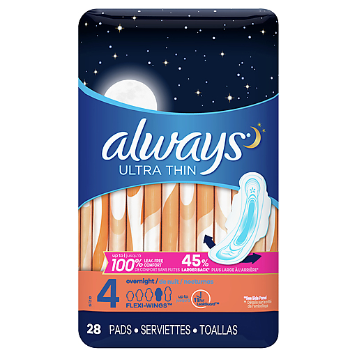 Always Pads, Ultra Thin, Flexi Wings, Overnight, Size 4