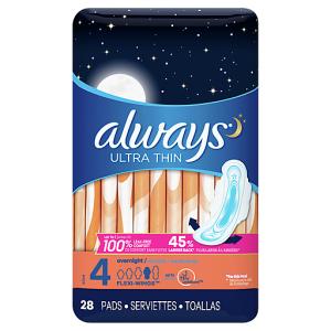 Always Pads, Ultra Thin, Flexi Wings, Overnight, Size 4