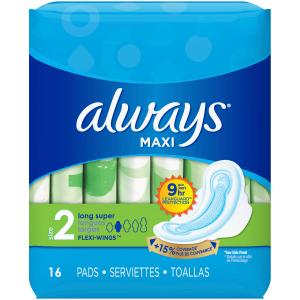 Always Maxi Pads, Flexi Wings, Long Super, Size 2