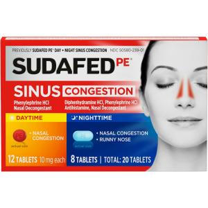 Sudafed PE, Sinus Congestion, Daytime/Nighttime, Tablets