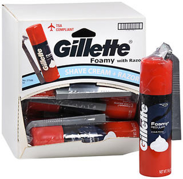 Gillette Foamy Shave Foam Regular With Razor - Tray Of 12