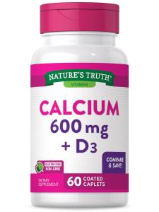 Nature's Truth Calcium Plus Vitamin D3, 600 Mg, 60 Coated Caplets