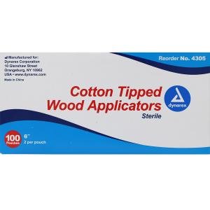 Dynarex Cotton Tipped Wood Applicators 6” 2 Per Pouch, 100 Pouches