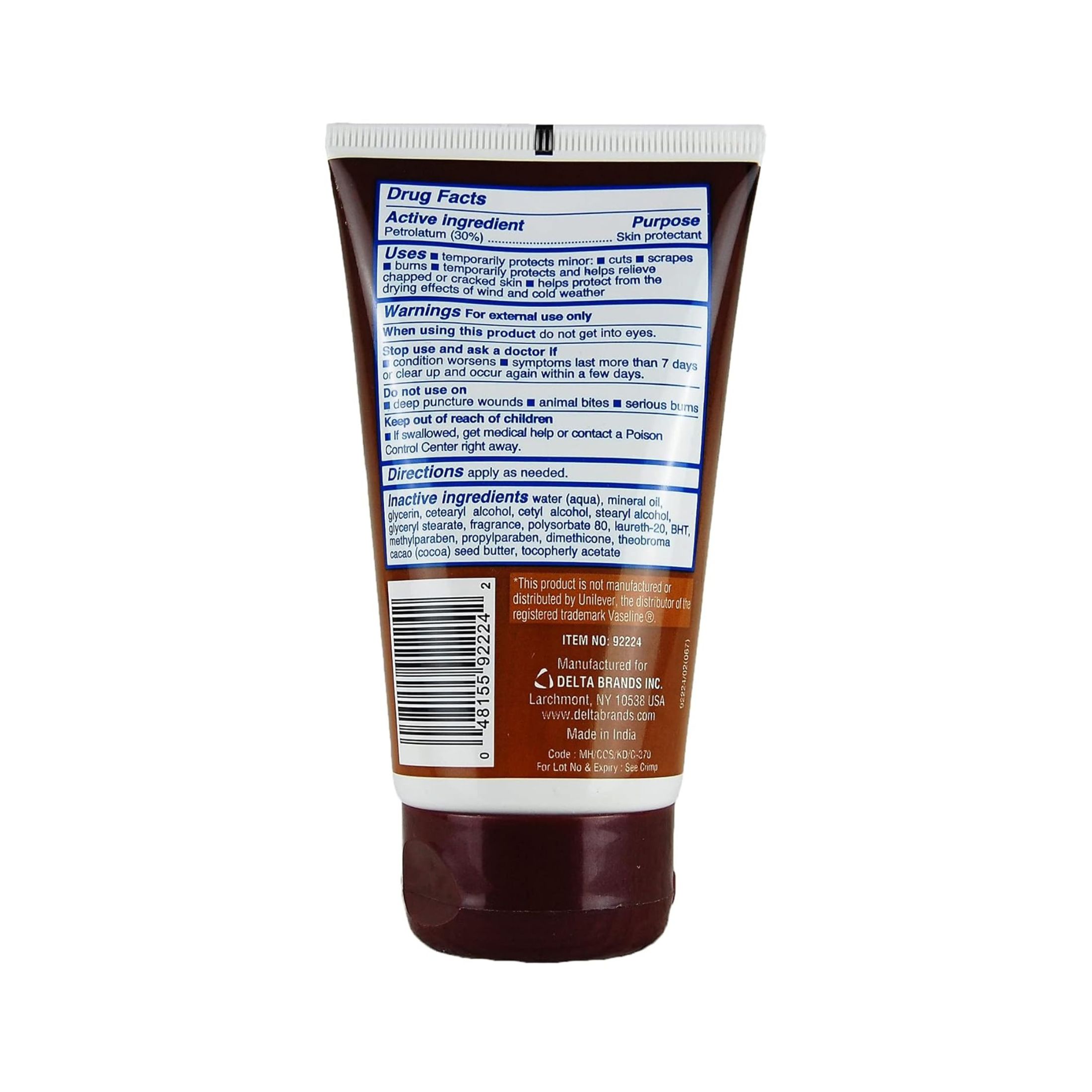 Personal Care Petroleum Jelly, Cocoa Butter, Creamy 4.5 Oz