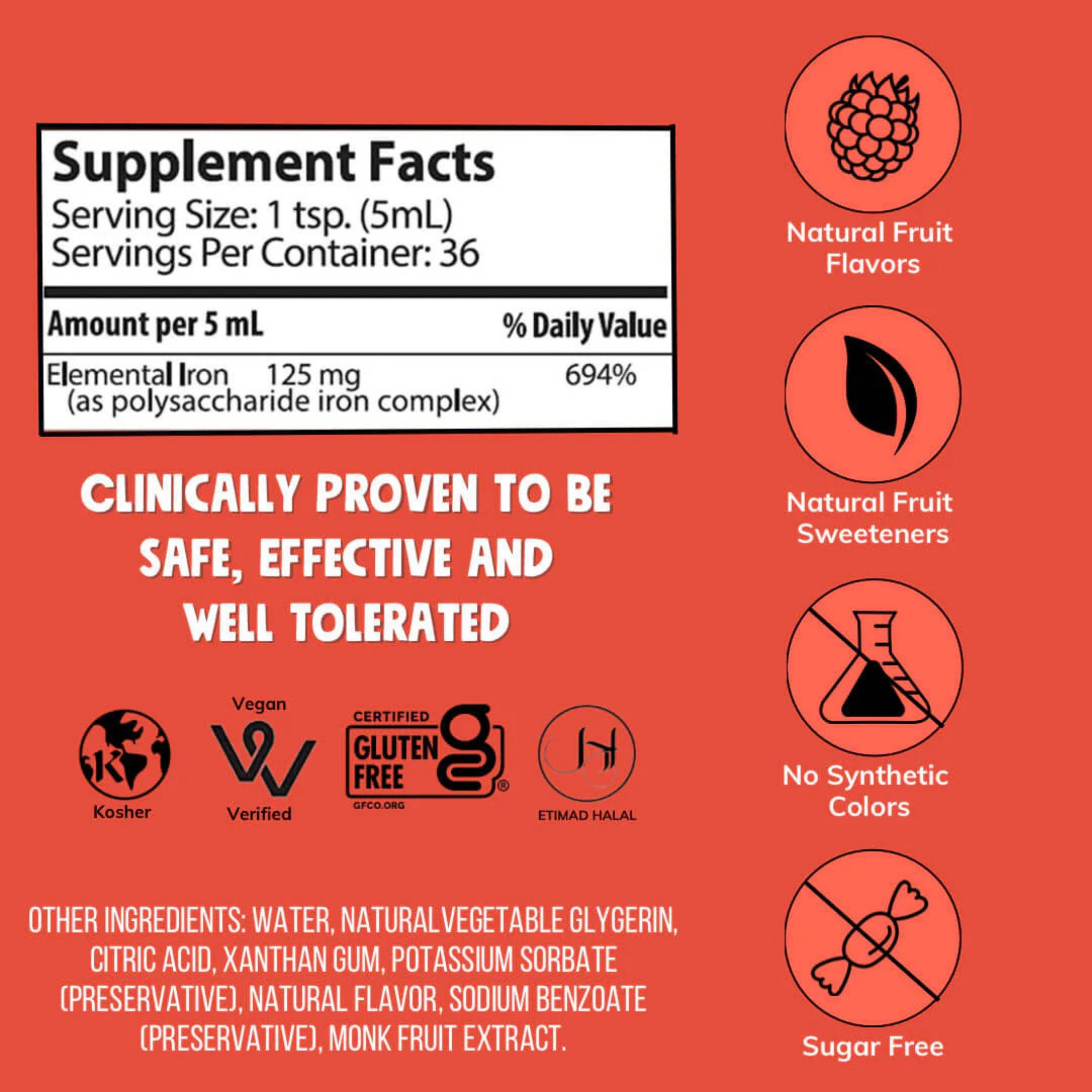 NovaFerrum Raspberry Grape 125 Liquid Iron Supplement, 6 Fl. Oz