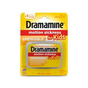 Dramamine Motion Sickness Relief, For Kids, Travel Case, Chewable Tablets, Grape Flavor