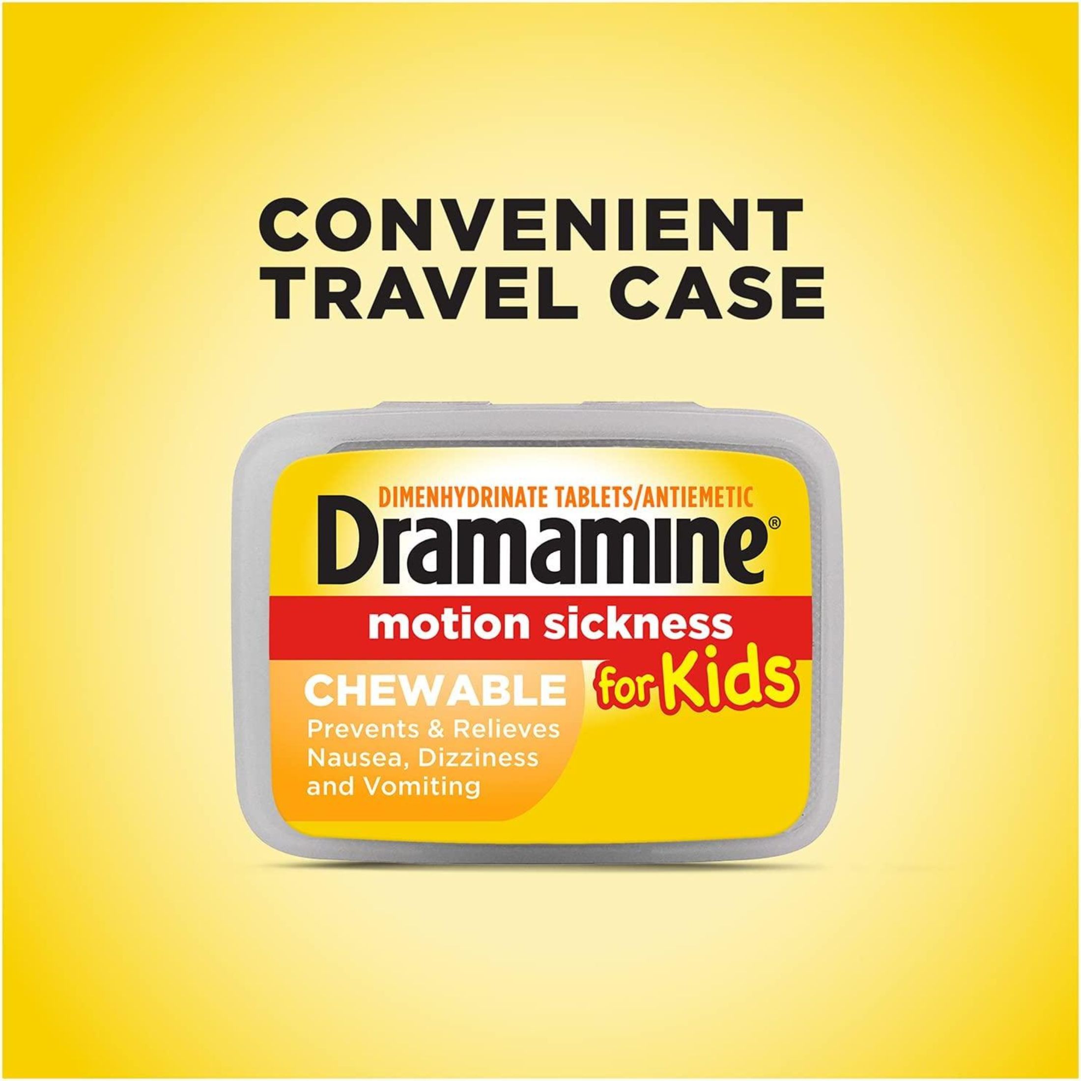 Dramamine Motion Sickness Relief, For Kids, Travel Case, Chewable Tablets, Grape Flavor