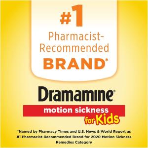 Dramamine Motion Sickness Relief, For Kids, Travel Case, Chewable Tablets, Grape Flavor