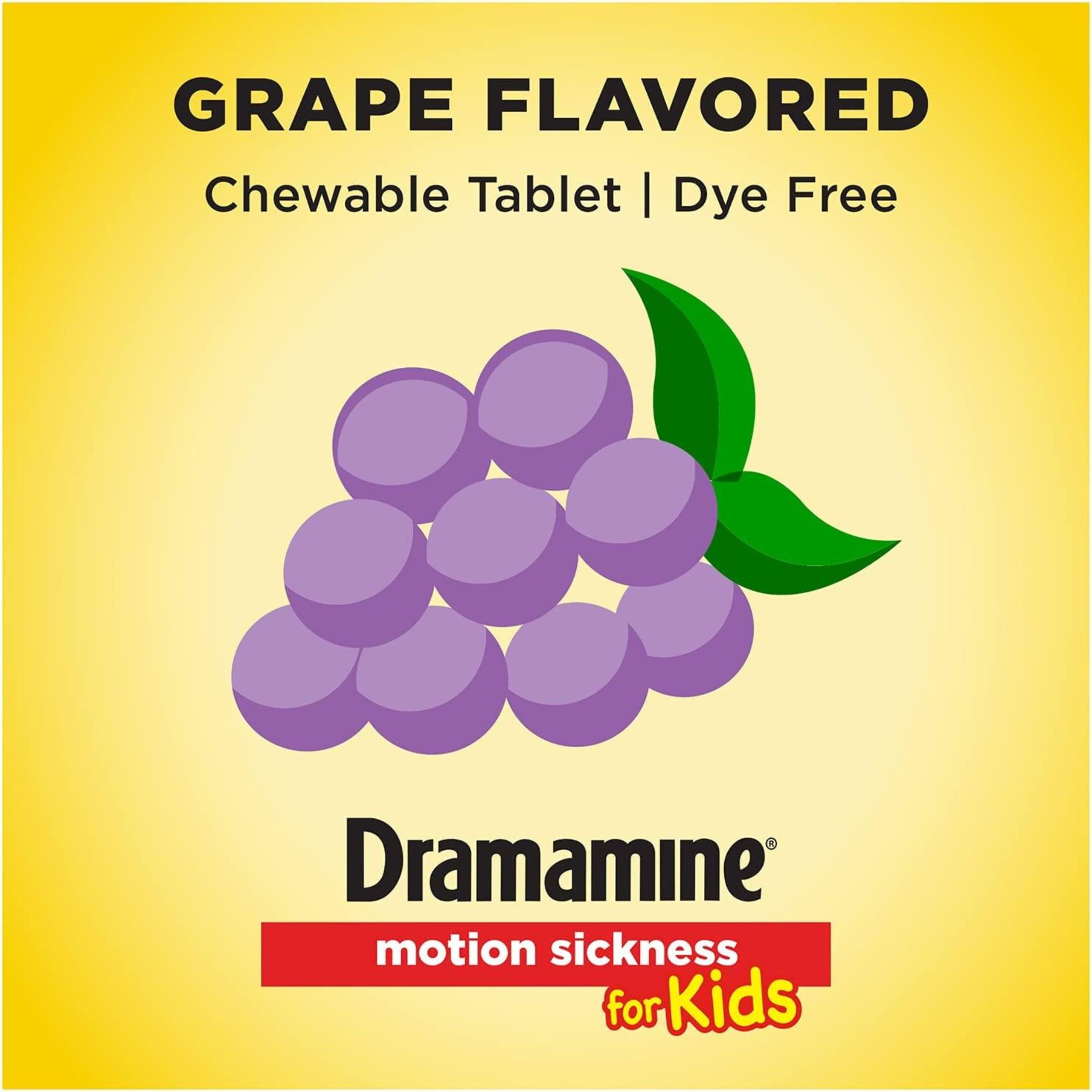 Dramamine Motion Sickness Relief, For Kids, Travel Case, Chewable Tablets, Grape Flavor