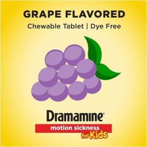 Dramamine Motion Sickness Relief, For Kids, Travel Case, Chewable Tablets, Grape Flavor