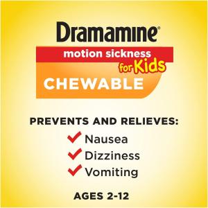 Dramamine Motion Sickness Relief, For Kids, Travel Case, Chewable Tablets, Grape Flavor