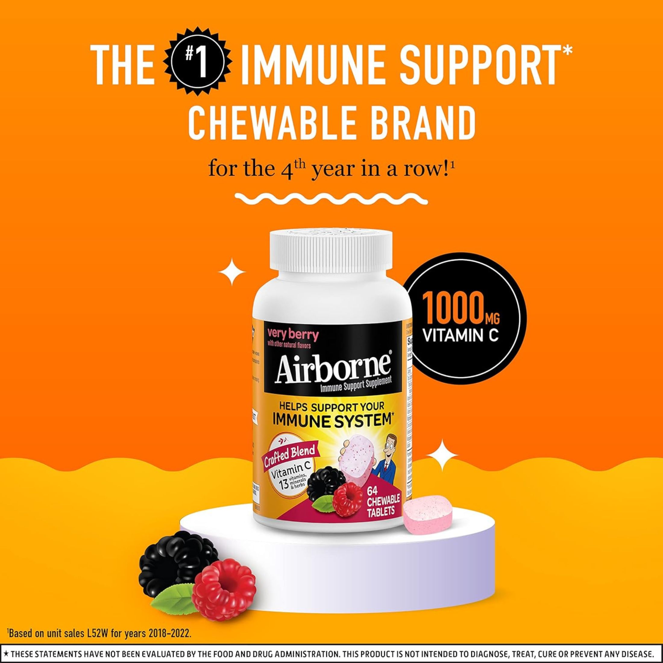 Airborne Original, Immune Support Supplement, Very Berry, 64 Chewable Tablets