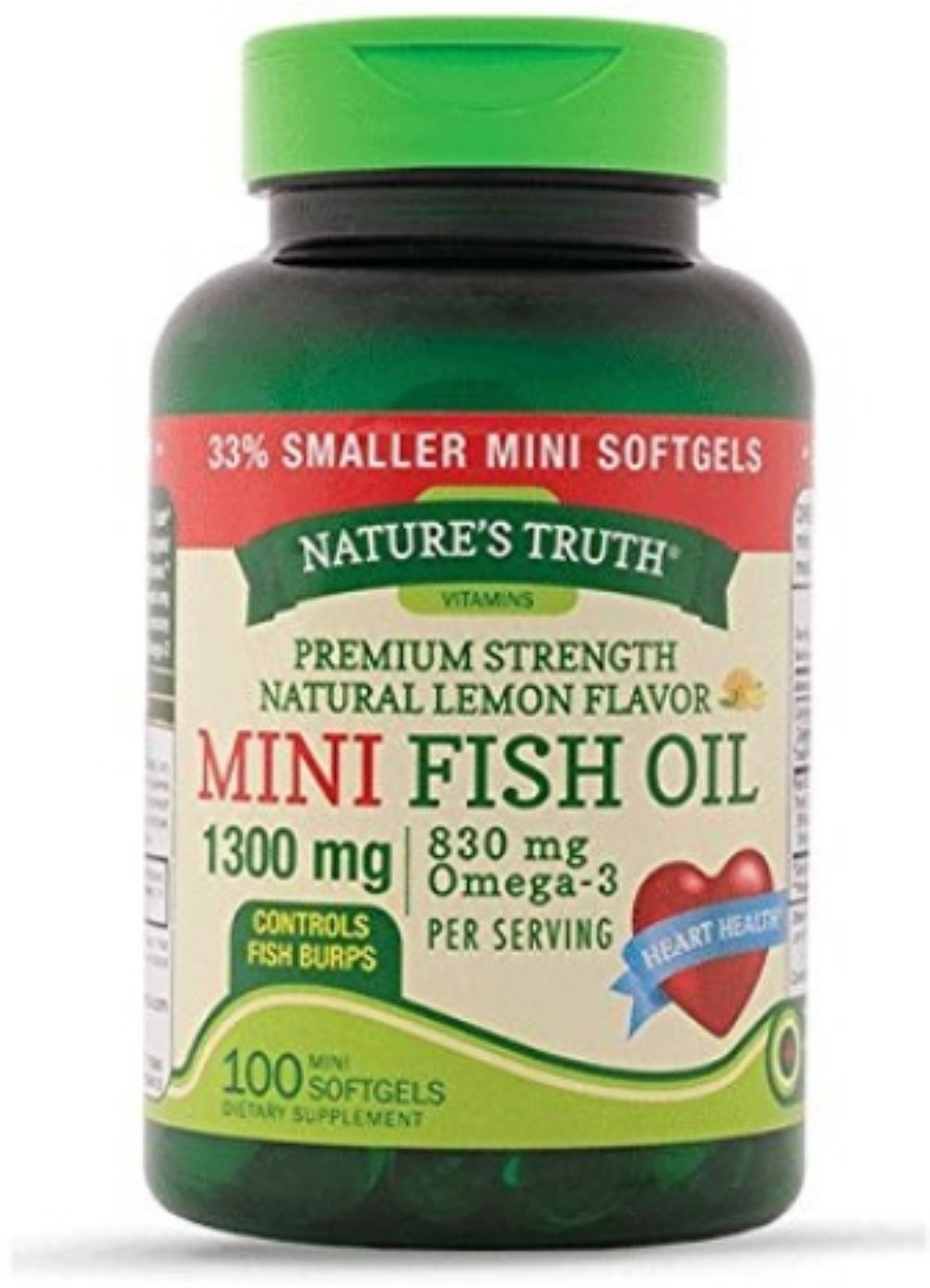 Nature's Truth Mini Fish Oil, Premium Strength, 1340 Mg, Softgels, Natural Lemon Flavor