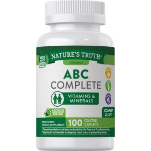 Nature's Truth ABC Complete Vitamins + Minerals Multivitamin Mineral Supplement – 100 Coated Caplets