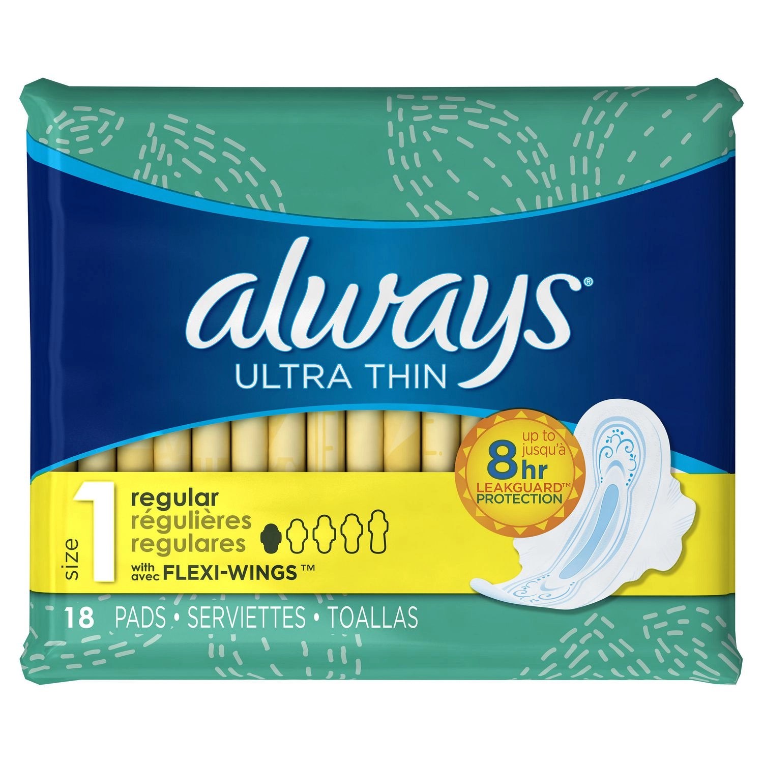 Always Ultra Thin Pads Size 1 Regular Absorbency Unscented W/wings 18s