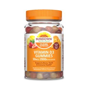 Sundown Naturals Vitamin D3, Strawberry, Orange & Lemon Flavored, 50 Mcg, Gummies