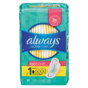 Always Ultra Thin Size 1 Regular Absorbency Unscented Pads With Wings