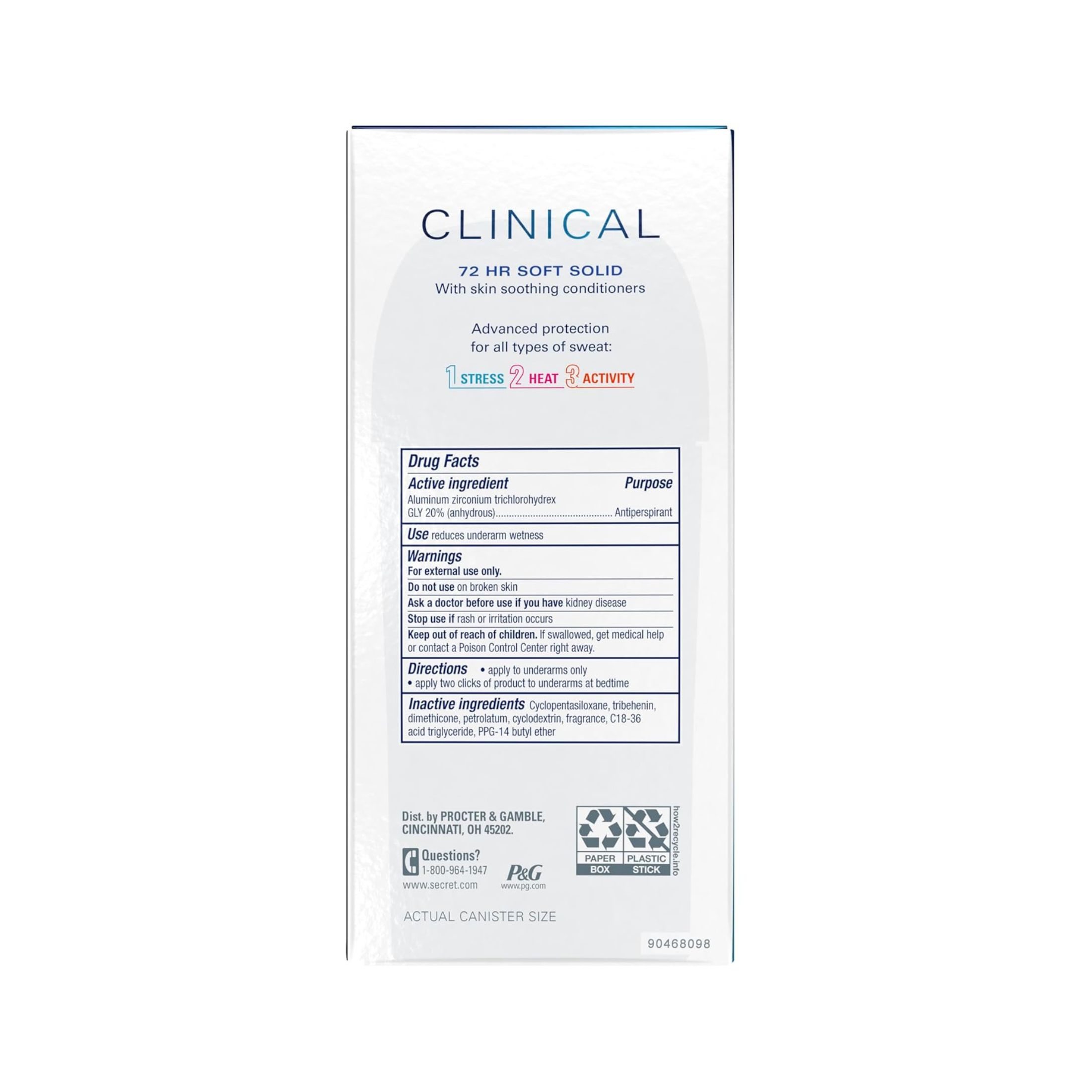 Secret Clinical Strength Antiperspirant And Deodorant Soft Solid, Waterproof, 1.6 Oz
