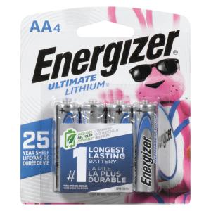 Energizer Ultimate Lithium AA Batteries, 4 Pack L91SBP4