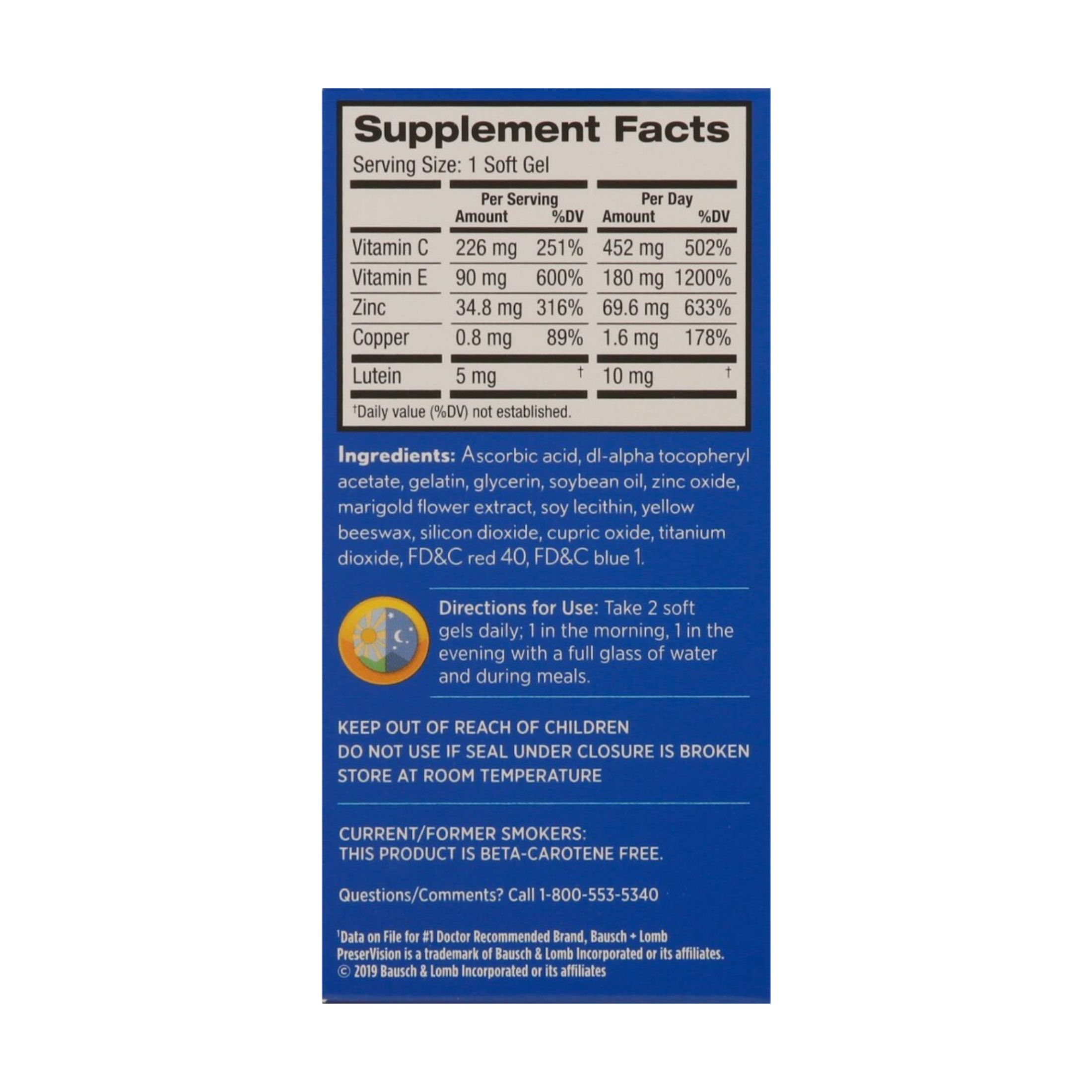 PreserVision Bausch & Lomb, AREDS 2 Formula, Eye Vitamin & Mineral Supplement, 120 Soft Gels
