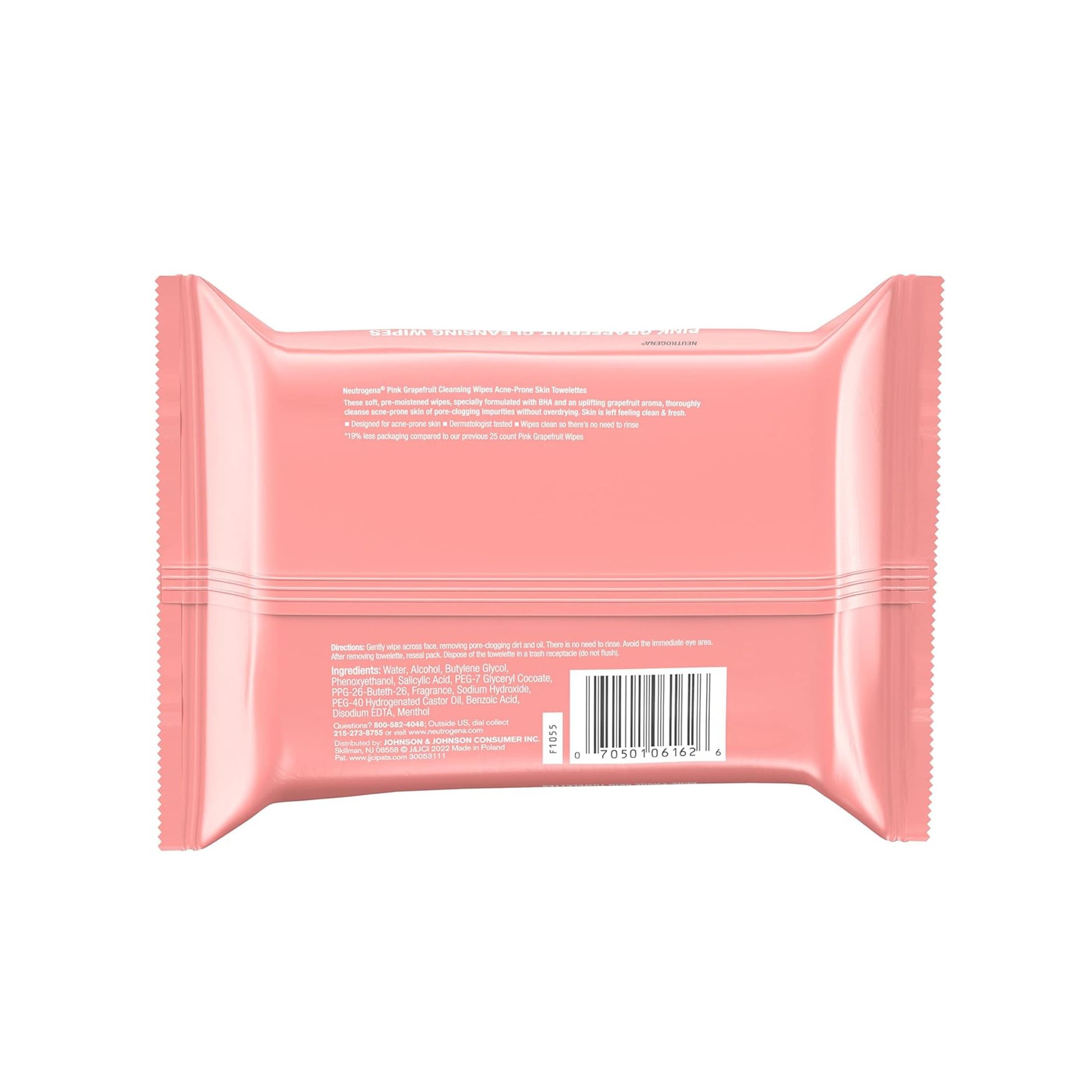 Neutrogena Oil-Free Cleansing Wipes For Acne Prone Skin, Pink Grapefruit