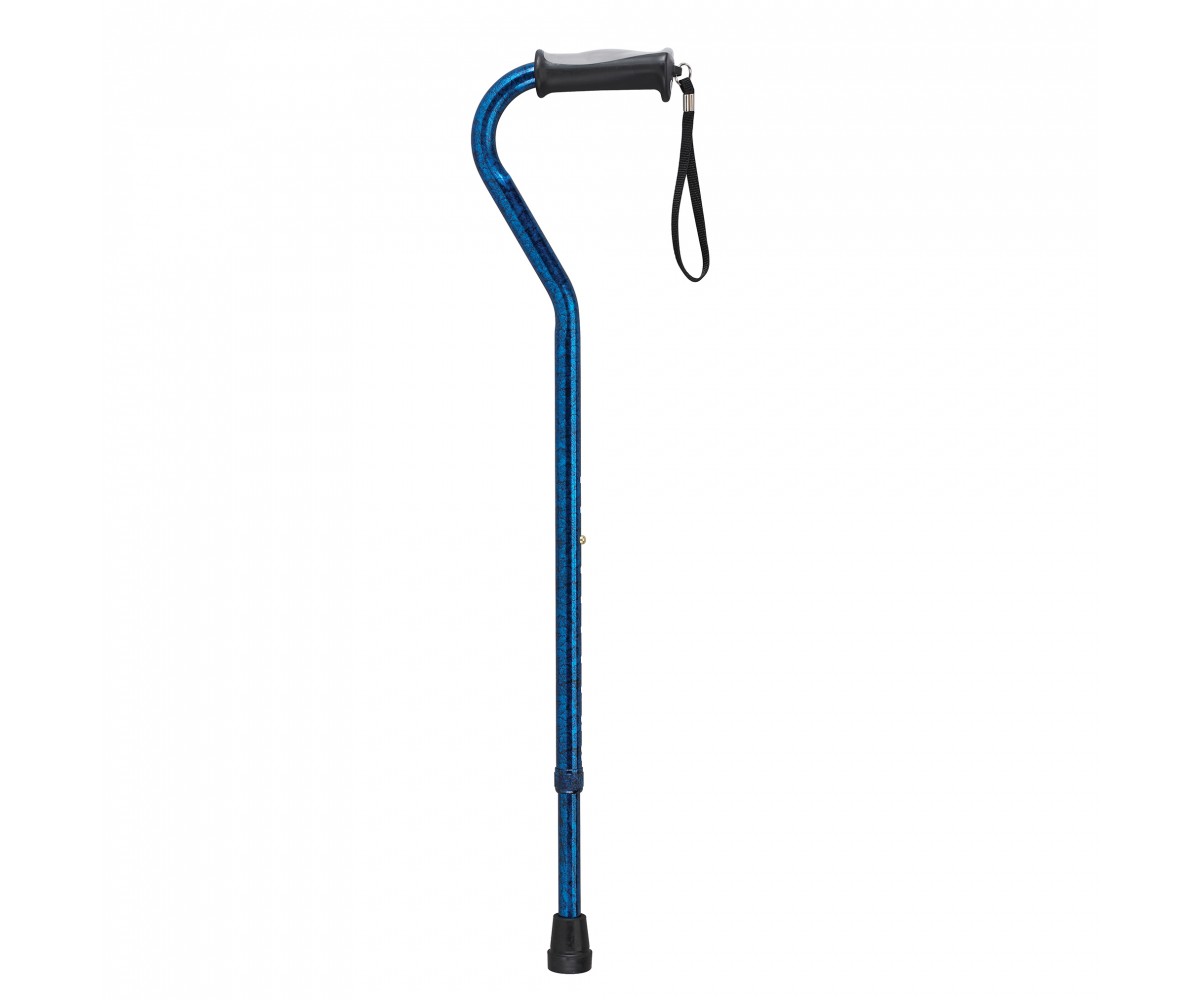 Drive Medical Adjustable Height Offset Handle Blue Crackle Cane With Gel Hand Grip