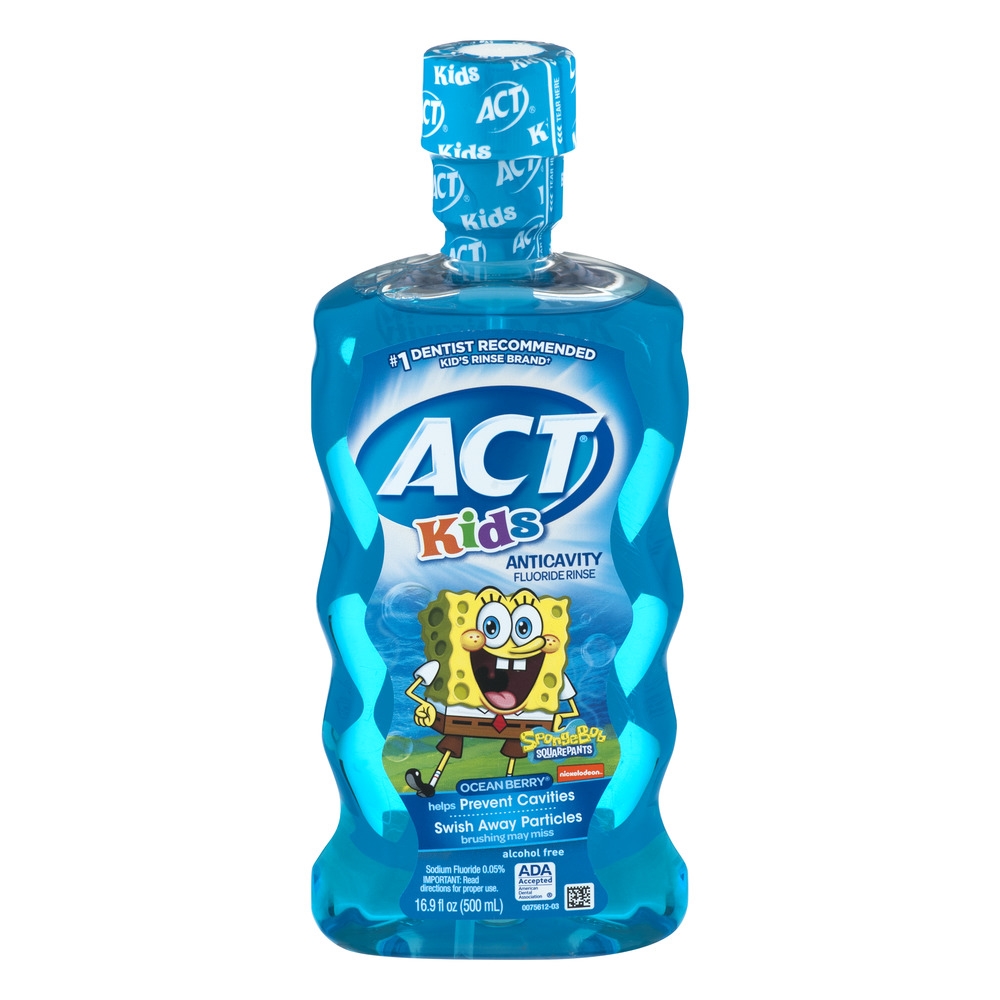 ACT Kids Fluoride Rinse, Anticavity, Ocean Berry, Nickelodeon SpongeBob SquarePants