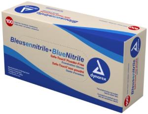 Dynarex Safe-Touch Blue Nitrile Exam Gloves, Powder-Free